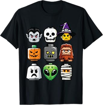 Halloween Brick Pumpkin Ghost Heads Costume Boys Kids Men T-Shirt