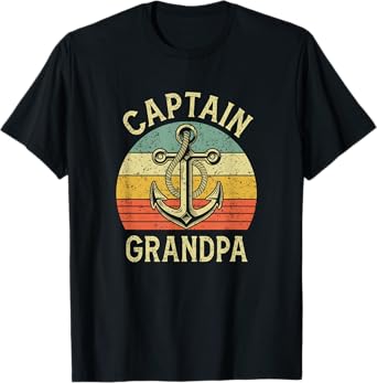 Vintage Captain Grandpa Boat Pontoon Fishing Sailor Anchor T-Shirt