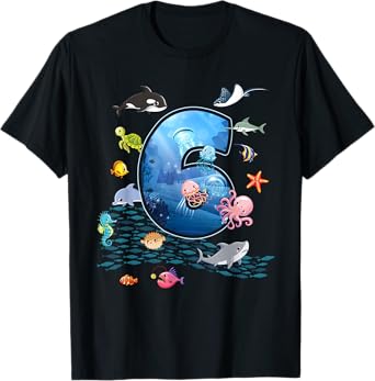 6th Birthday Aquarium Sea Aquatic Animals Lover Boys Girls T-Shirt