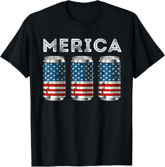Funny 4th of July-Beer Loving Dad Drinking Men USA Flag T-Shirt