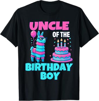 Uncle of Birthday Boy Llama Pinata Party family mathing men T-Shirt
