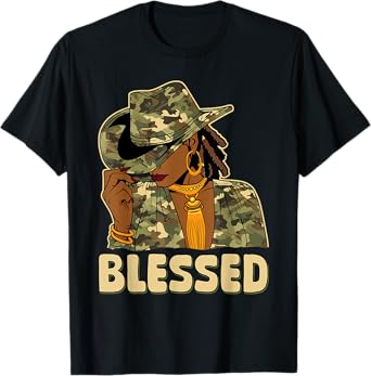 Blessed Black Cowgirl Western African Camo Christian Woman T-Shirt