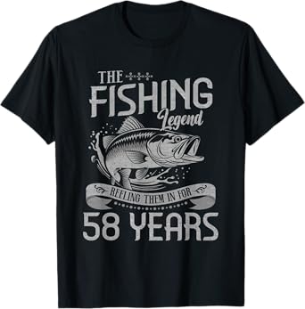 Fishing Legend 58 Years Old Gift Fisherman 58th Birthday Men T-Shirt