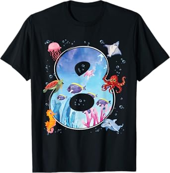 8th Birthday Party Ocean 8 Year Old Sea Fish Aquarium Boy T-Shirt