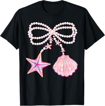 Clam Pearl Coquette Seashell Beach Summer Coastal Ocean T-Shirt