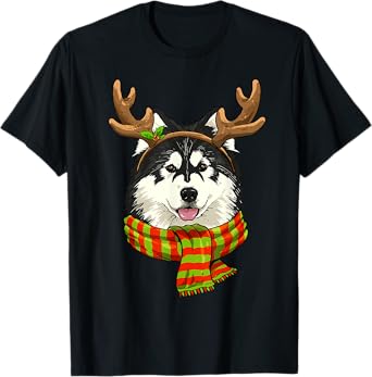 Alaskan Malamute Reindeer Christmas Shirt Xmas Pet Dog Lover T-Shirt