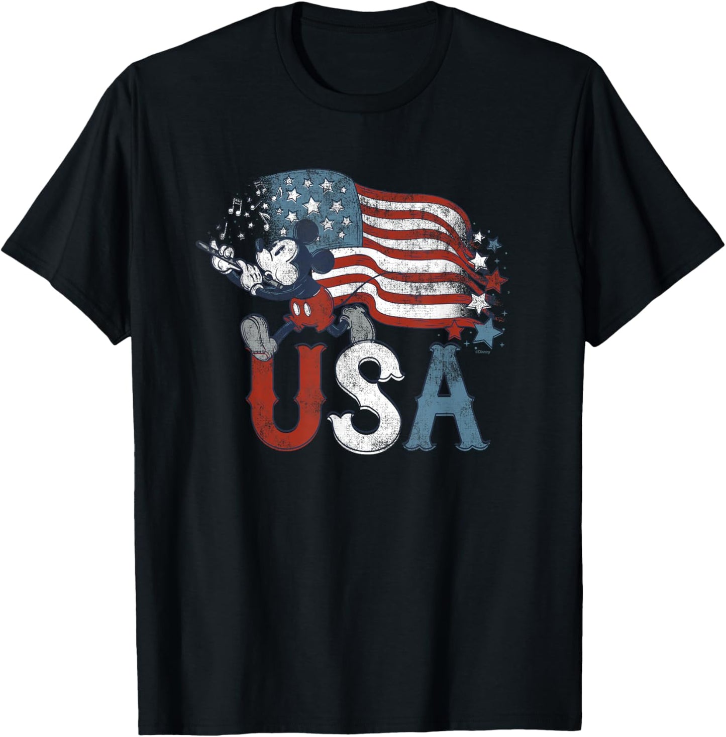 Disney Mickey Mouse with Flute America USA Flag 4th of July T-Shirt