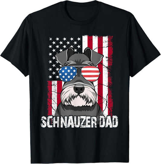 Mini Schnauzer Dad Dog Fathers Day Gift USA Flag 4th of July T-Shirt