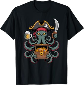 Spooky Octopus Pirate Halloween Treasure Beer Lover Mug T-Shirt