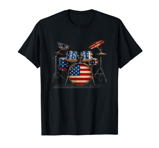 American Flag Drum Drumset 4th of July USA Patriotic Drummer T-Shirt