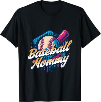 Baseball Mommy Kids Birthday Baseball Drip Ice Cream Family T-Shirt