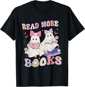 Halloween Ghost Reading Read More Books Librarian Teacher T-Shirt