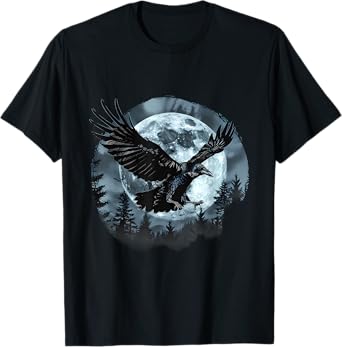 Halloween Raven Forest Spooky Moon Trick Or Treat Artwork T-Shirt