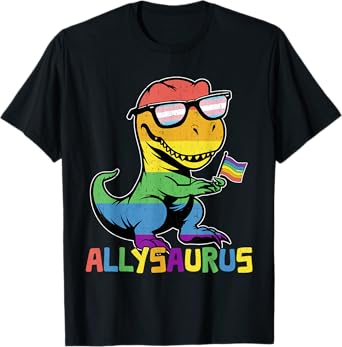 Funny Allysaurus LGBTQ Rainbow T Rex Kids Boys Gay Support T-Shirt