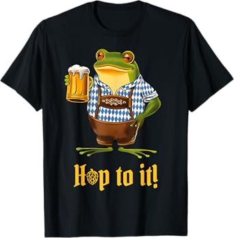 Hop to It Funny Bavarian Frog Lederhosen Beer Oktoberfest T-Shirt