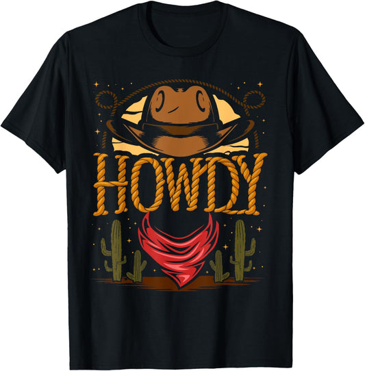 Howdy Cowboy Vintage Graphic Cactus Western Country Rodeo T-Shirt