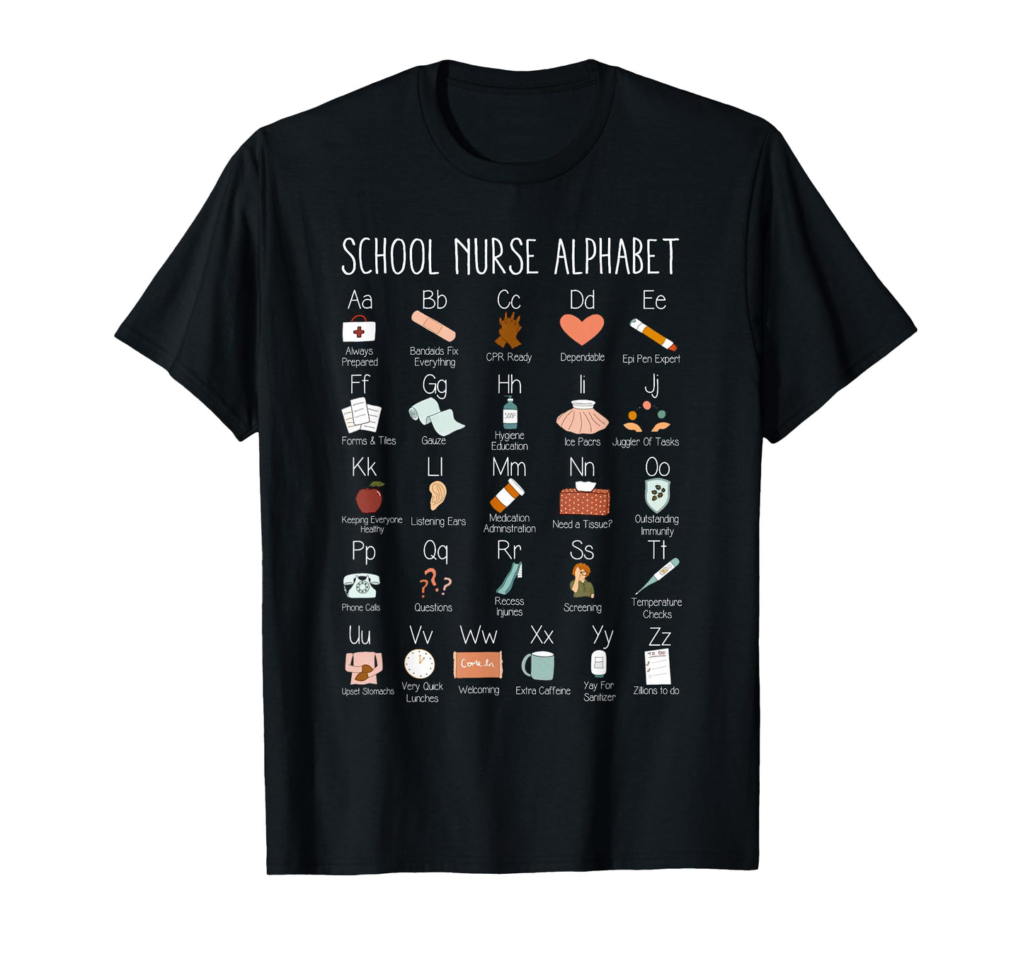ABC School Nurse Alphabet Nurse Appreciation Nurse Educator T-Shirt