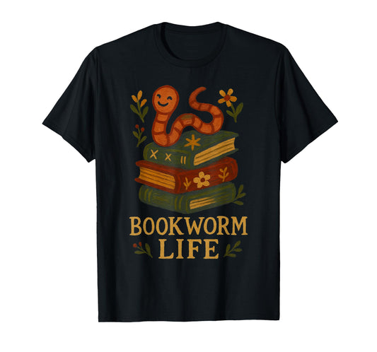 Bookworm Life Cute Worm on Books T-Shirt