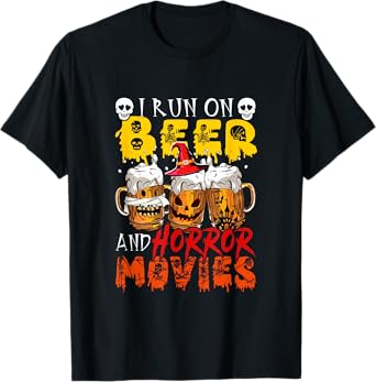 Run On Horror Movies and Beer Halloween Drinker Team T-Shirt
