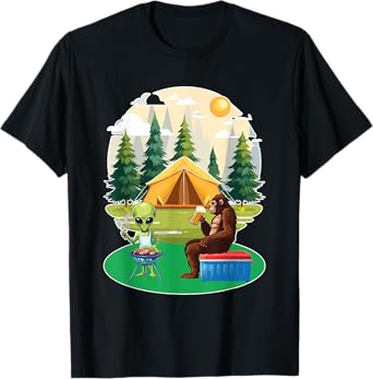 Funny Bigfoot Saquatch Alien UFO Grilling Camping Drinking T-Shirt