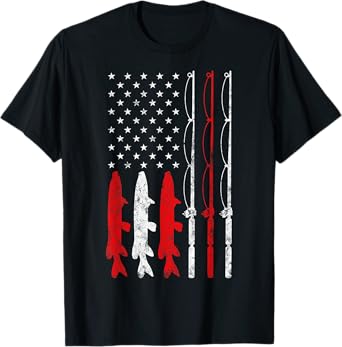 Fishing Rod American Flag Vintage Fishing gift for Fisherman T-Shirt