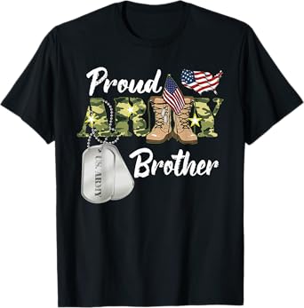 Proud Army Brother Military Brother with Dog Tag US Flag T-Shirt