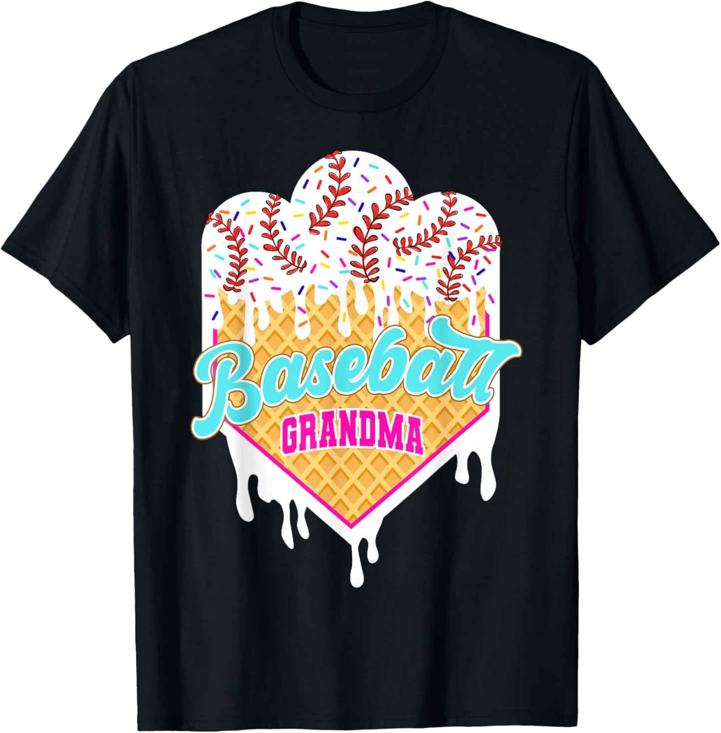 Baseball Grandma Ice Cream Drip Sweet Baseball Game Day T-Shirt