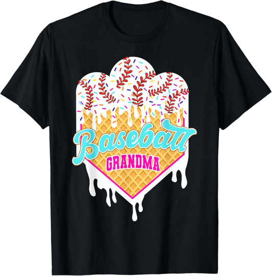 Baseball Grandma Ice Cream Drip Sweet Baseball Game Day T-Shirt