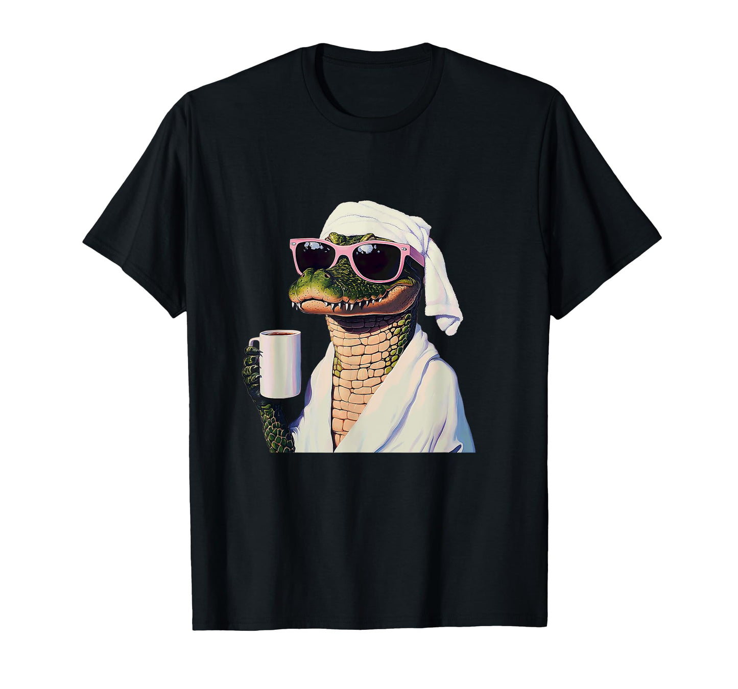 Alligator Relaxing With Coffee Humor Art T-Shirt