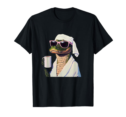 Alligator Relaxing With Coffee Humor Art T-Shirt