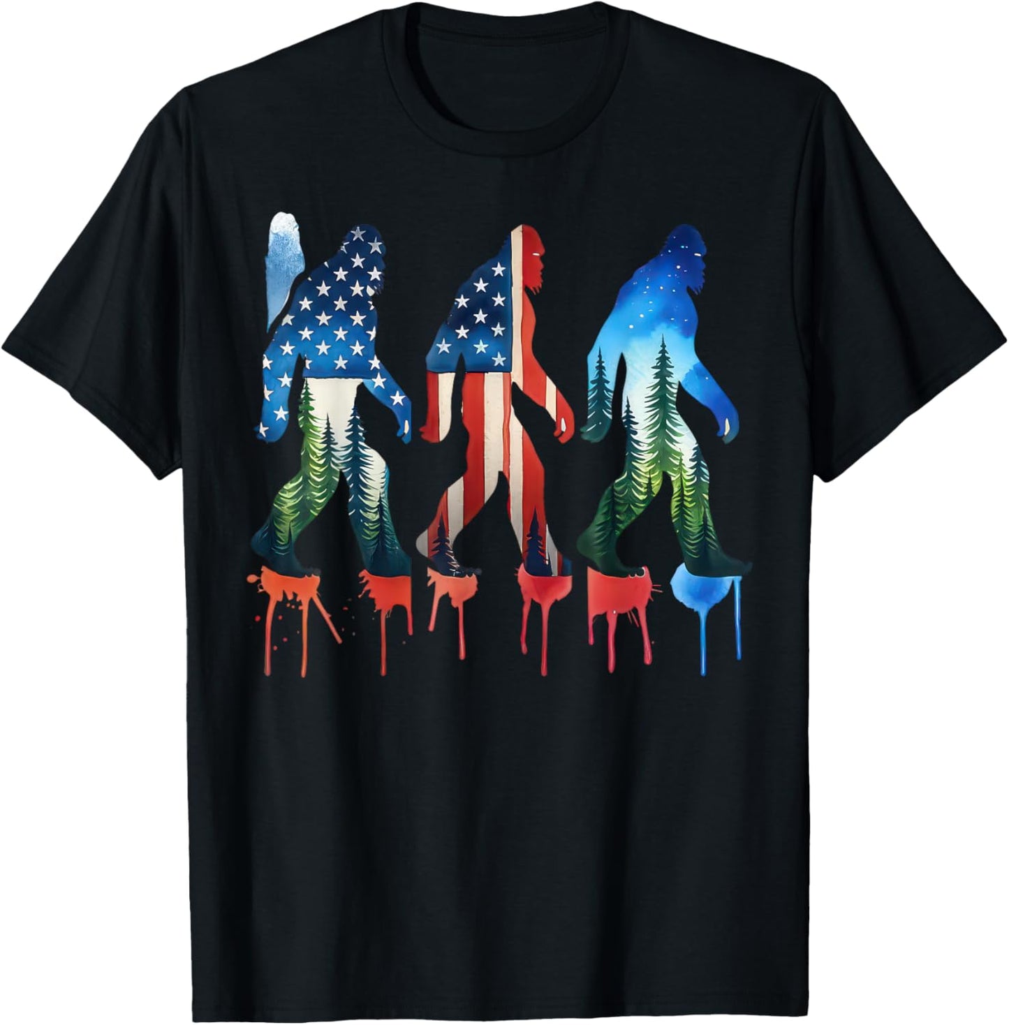 Bigfoot 4th Of July Us Flag Patriotic Sasquatch Watercolor T-Shirt