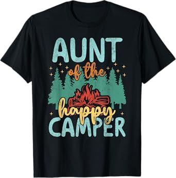 Aunt of Happy Camper 1st Birthday Party Retro Aunt T-Shirt