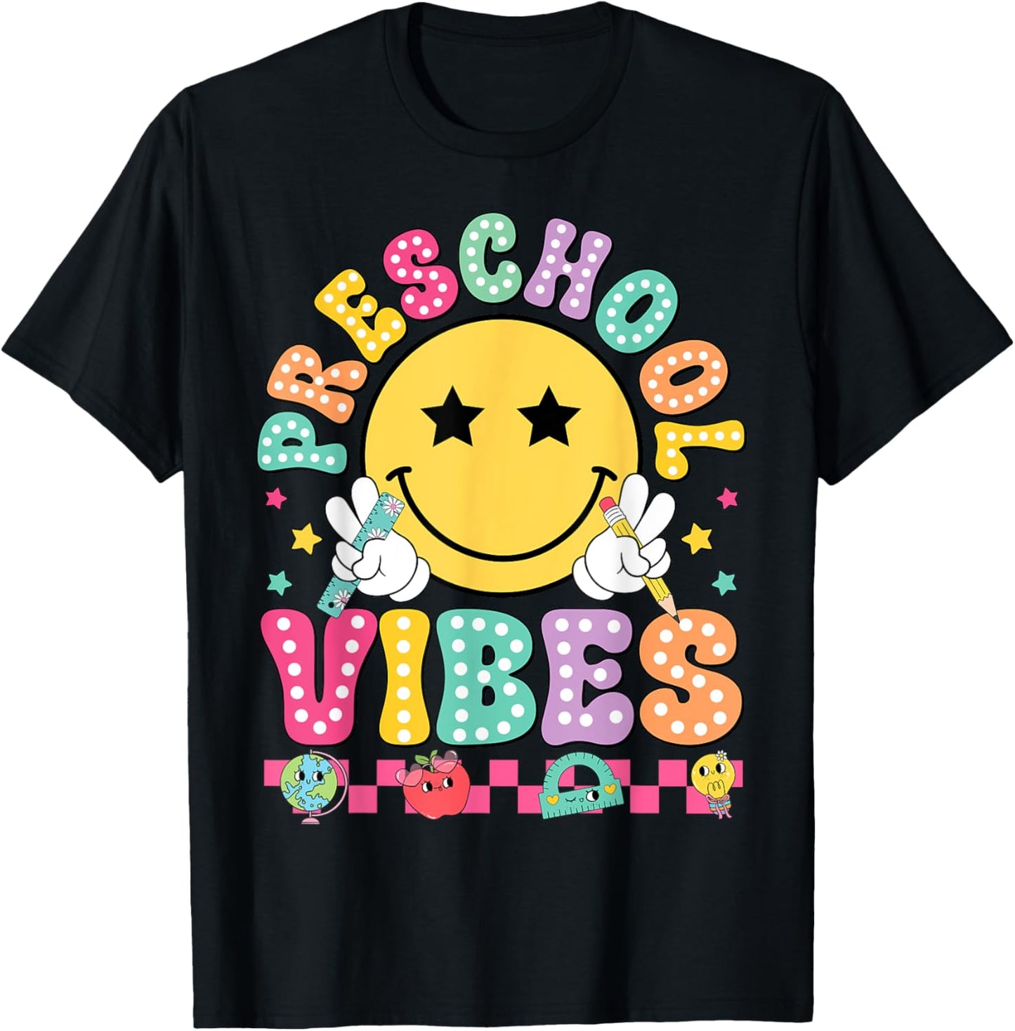 Preschool Vibes Smile Face Back to School Kinder Girls Kids T-Shirt