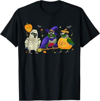 Halloween parrot Green Cheek Conure Pumpkin Mummy Witch Birb T-Shirt