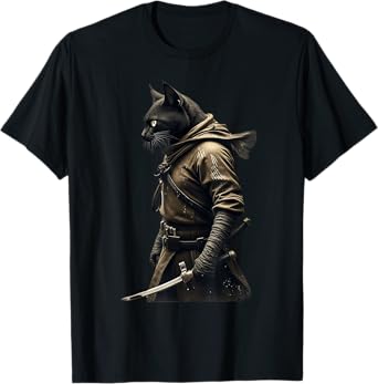 Samurai Cat Warrior Ukiyo Cat Samurai Funny T-Shirt