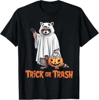 Trick Or Trash Funny Raccoon Ghost Halloween Racoon T-Shirt