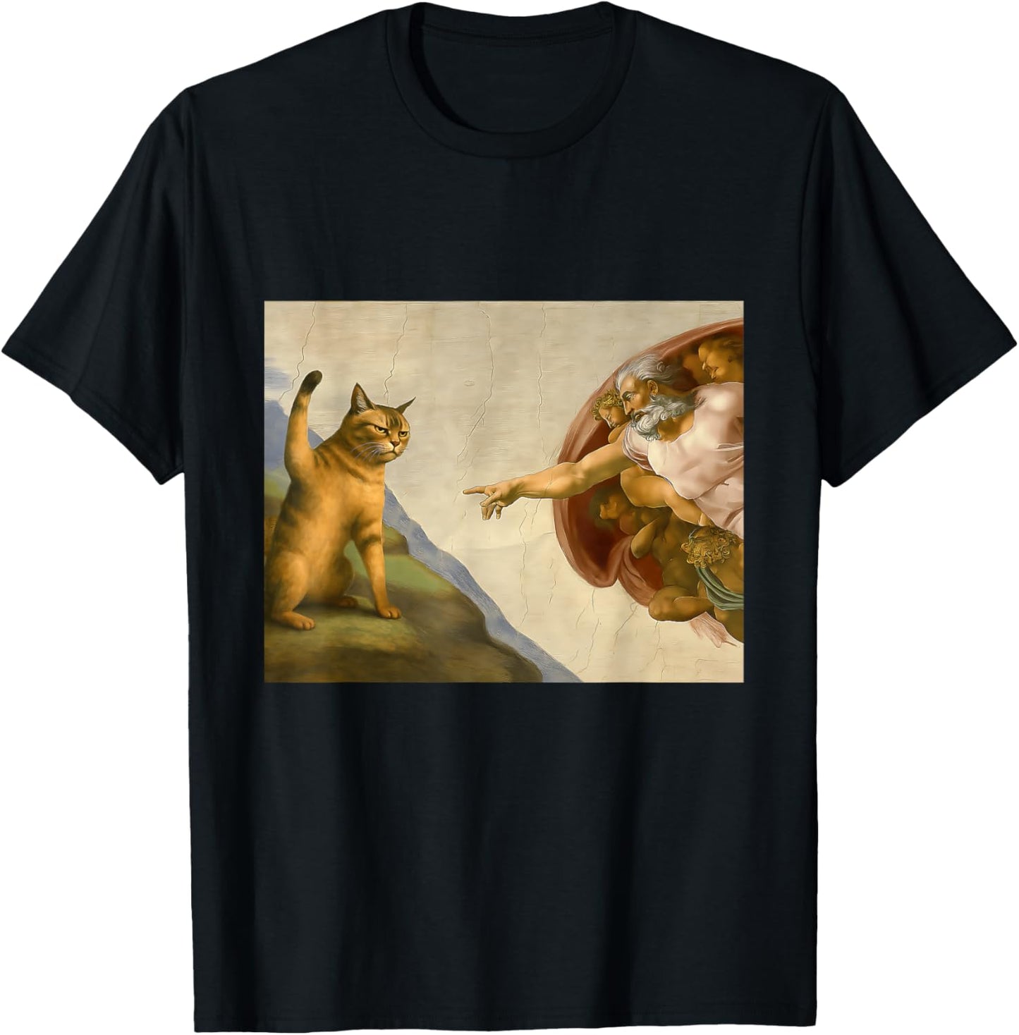 Funny Cat God Creation Of Adam-Michelangelo Jesus Art Meme T-Shirt