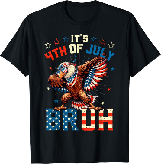 Bruh 4th Of July Boys Kids Dabbing Bald Eagle American Flag T-shirt