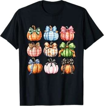 Funny Halloween Coquette Bow Pumpkin Autumn Thanksgiving T-Shirt