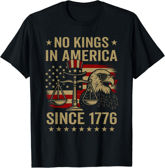 No Kings in America Since 1776 Distressed USA Flag Vintage T-Shirt