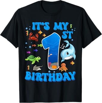 It's My 1st Birthday Party Ocean 1 Years Old Sea Fish B-Day T-Shirt