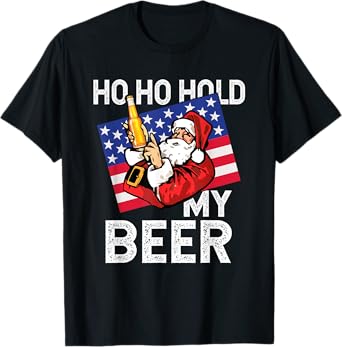 Christmas In July - Santa Ho Ho Hold My Beer Drinking Party T-Shirt