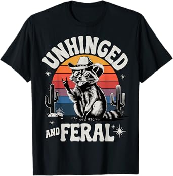 Unhinged And Feral Cowboy Raccoon Funny Retro Vintage Rodeo T-Shirt