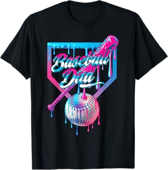 Funny Dad Dada Fathers Day Baseball Ice Cream Drip Birthday T-Shirt
