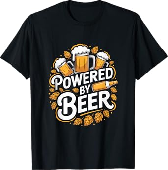 Powered by Beer Beer Mugs Leaves Fun T-Shirt