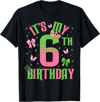 Birthday Girl It's My 6Th Birthday Witch Pink And Green T-Shirt