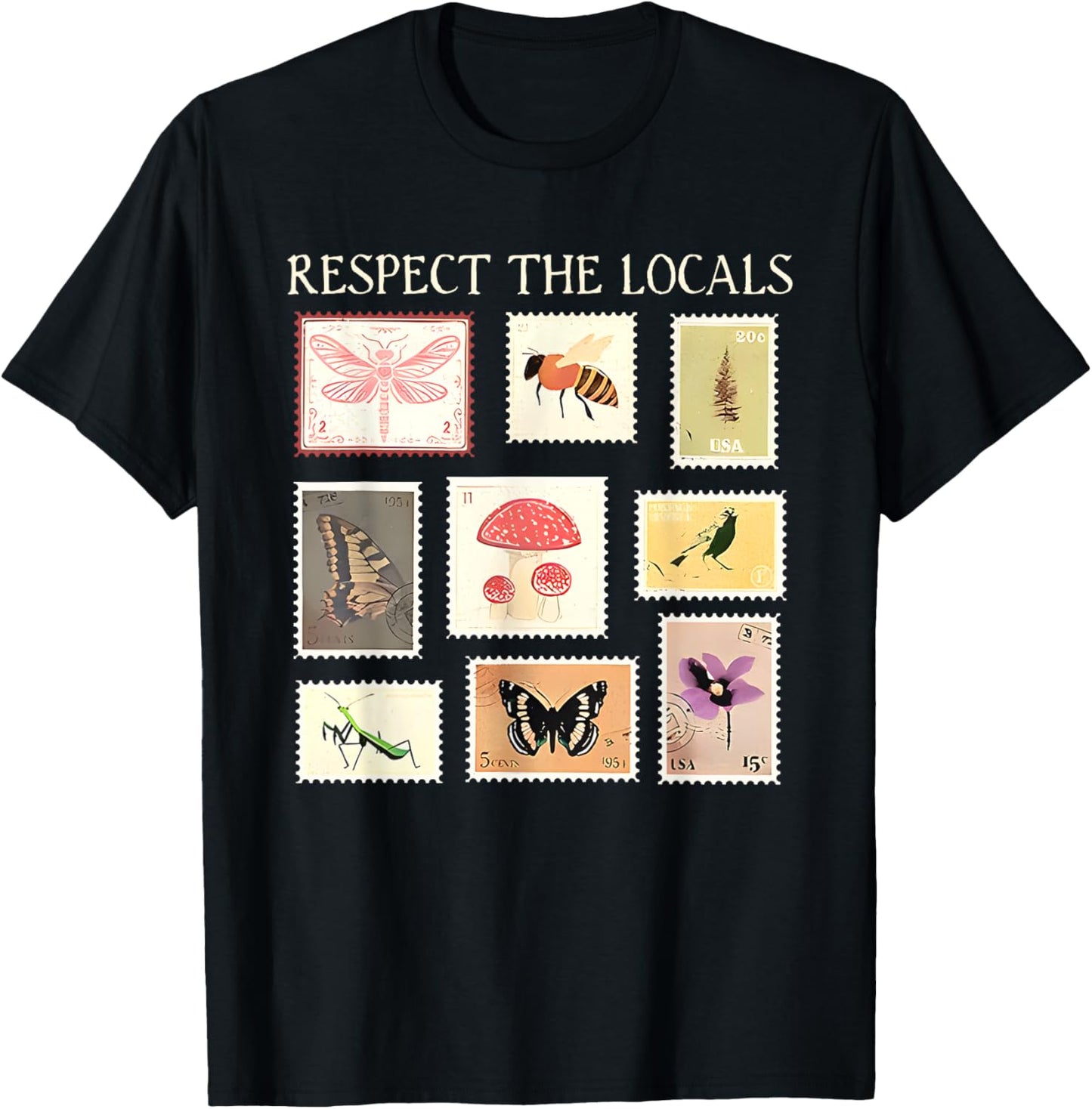 Respect The Locals Cute Nature Stamp With Butterflies T-Shirt