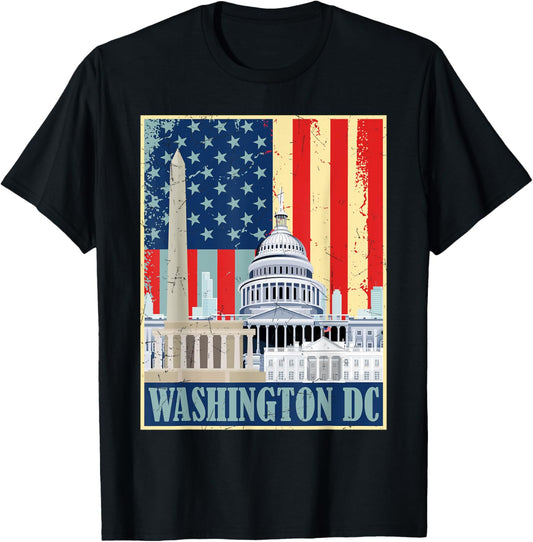 Retro Capitol Hill Washington DC American Flag 4th Of July T-Shirt