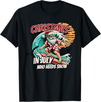 Christmas In July Santa Surfing Summer Beach Vacation outfit T-Shirt