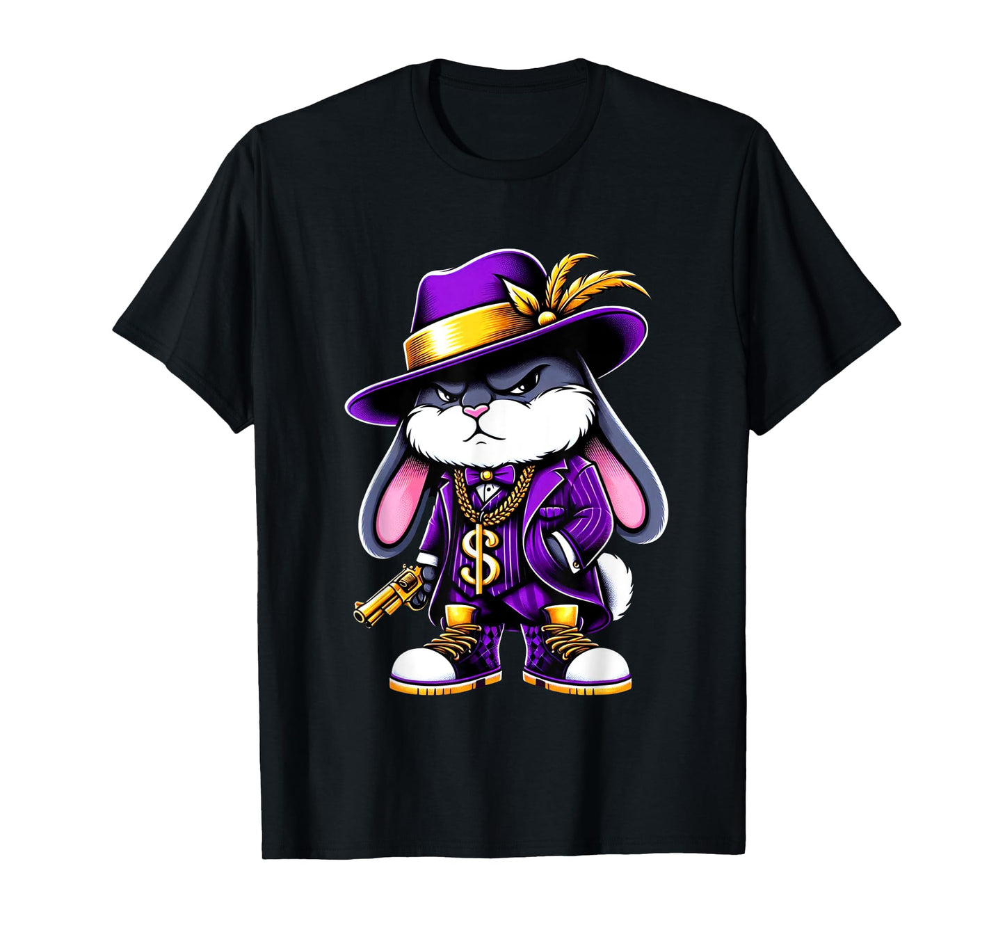 Thug Bunny Pimp Gangster Rabbit With Gun Rabbit Lovers Art T-Shirt